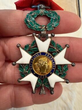 French Legion of Honor Style Medal Pendant in White and Green